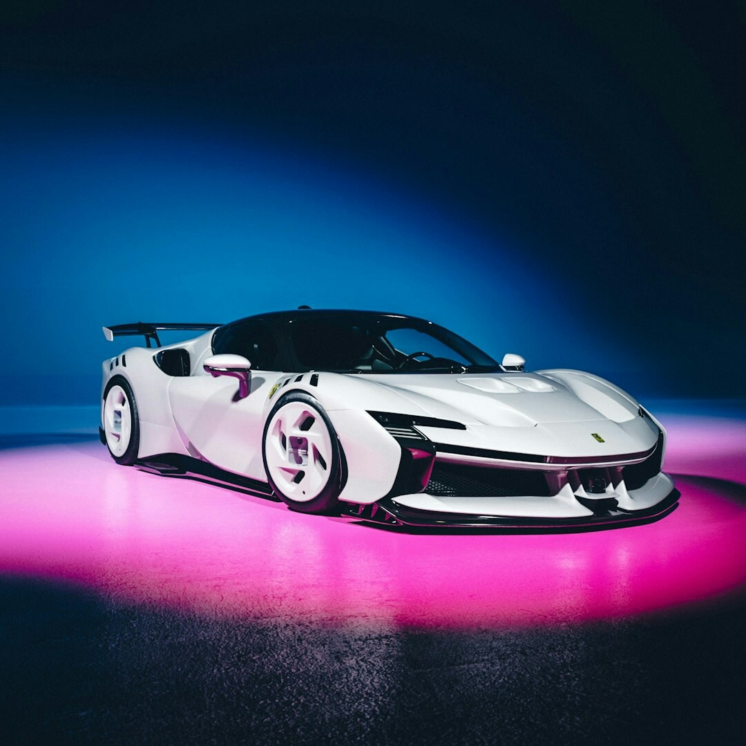 Futuristic hypercar concept photographed under dramatic studio lighting