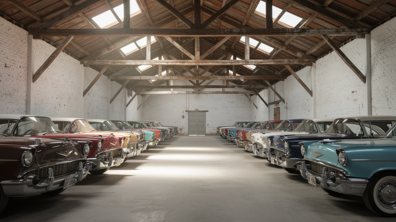 Private automobile collection warehouse in the countryside of Canelones