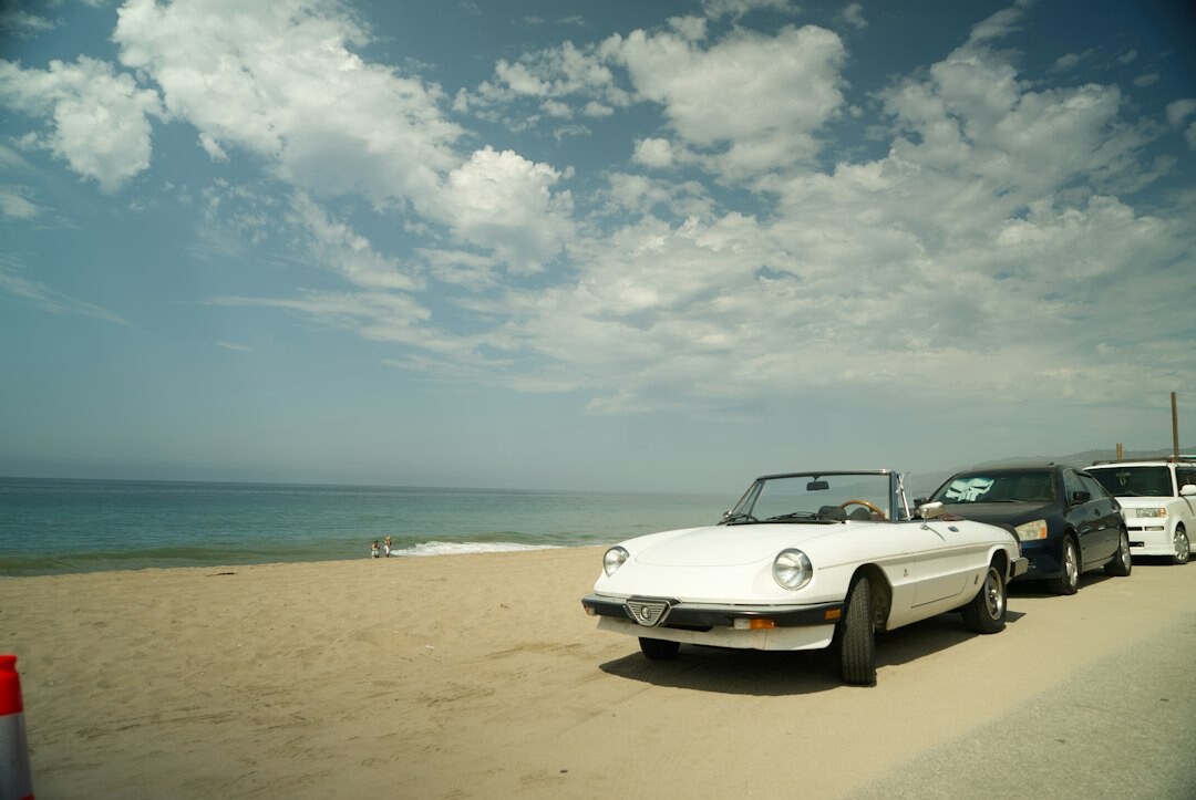 convertible car beach road